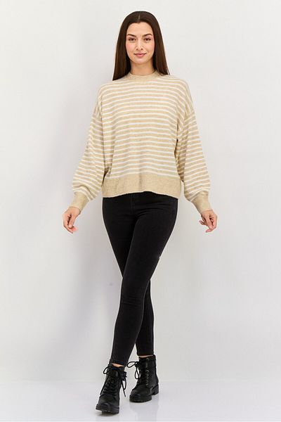 Esprit Women Crew Neck Stripe Sweater, Beige