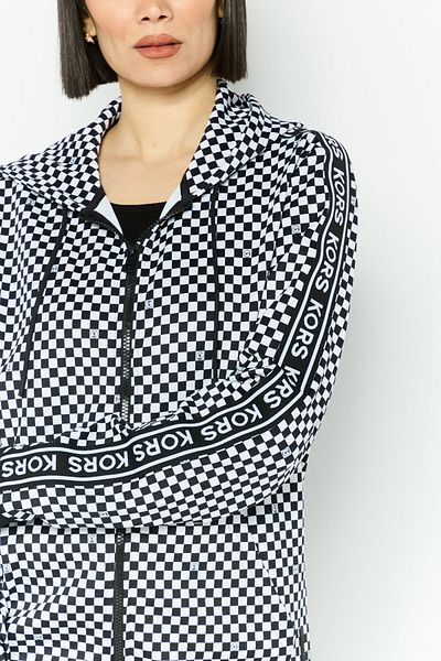 Michael Kors Women Hooded Long Sleeve Micro Check Sweatshirt, White