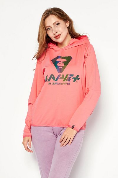 Aape By A Bathing Ape Women Hooded Long Sleeves Brand Logo Sweatshirt, Pink