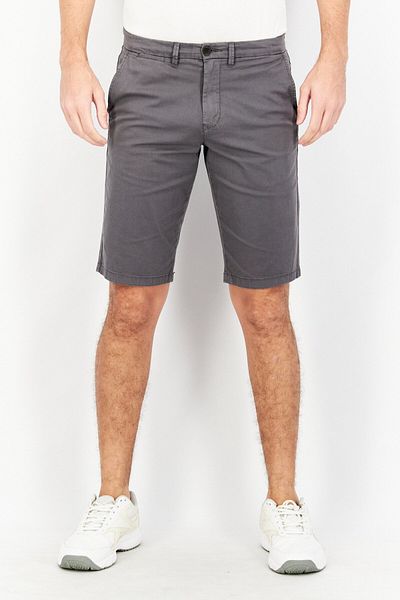 CELIO Men Solid Belt Loops Chino Short, Dark Grey