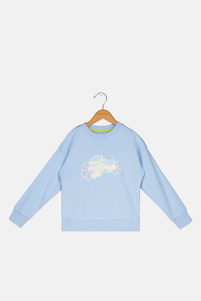 JACK WİLLS Kids Girl Crew Neck Graphic Print Sweatshirt, Sky Blue