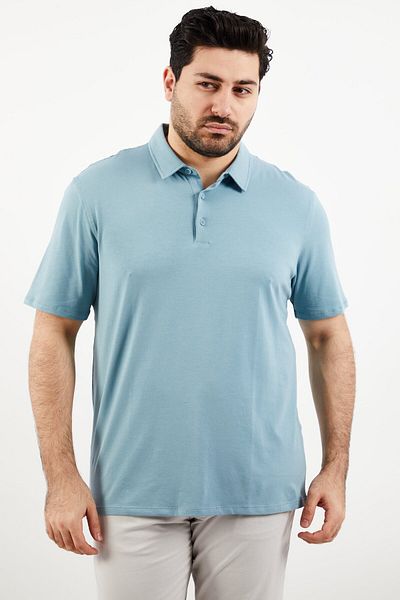 Kenneth Cole Men Regular Fit Short Sleeve Plain Polo Shirt, Faded Blue