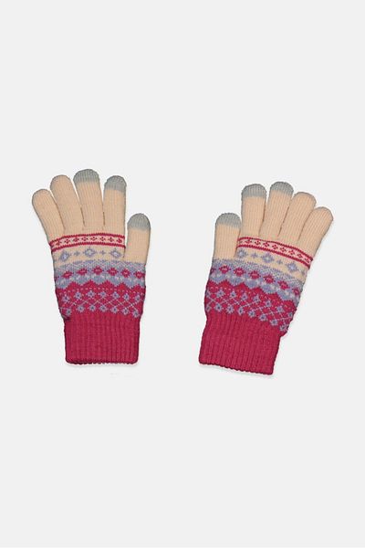 JENNI Women Fair Isle Gloves, Pink