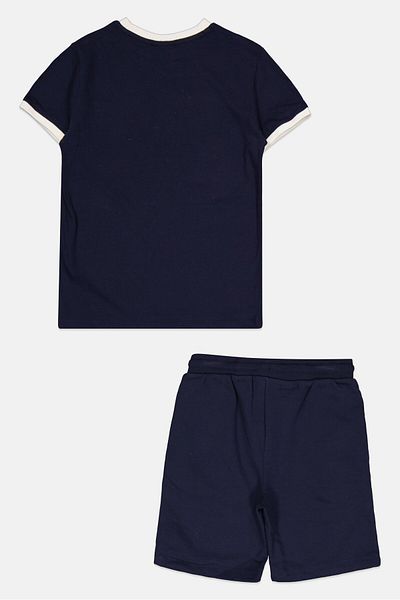 Ellesse طقم ملابس تدريب للأولاد مكون من قطعتين بشعار العلامة التجارية، باللون الأزرق الداكن
