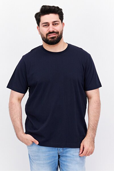 Esprit تي شيرت رجالي بطبعة سادة بأكمام قصيرة ورقبة دائرية، أزرق داكن