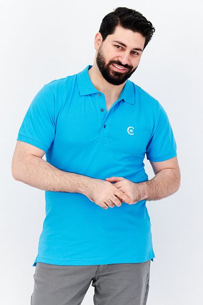 Cerruti 1881 Men Regular Fit Brand Logo Short Sleeve Polo Shirt, Sky Blue