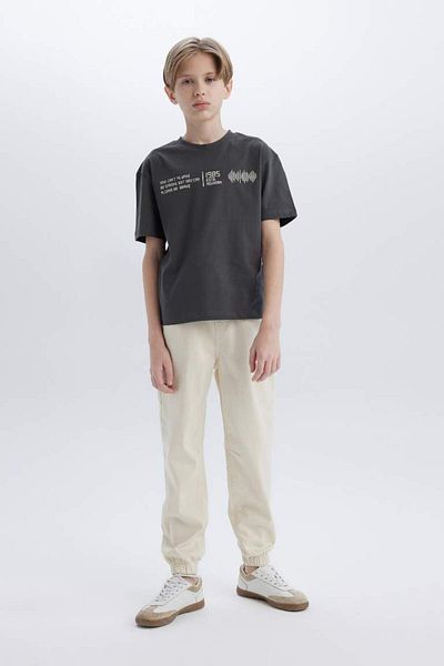 DeFacto Tricou cu mânecă scurtă cu imprimeu pentru băiat, oversize, cu mânecă largă