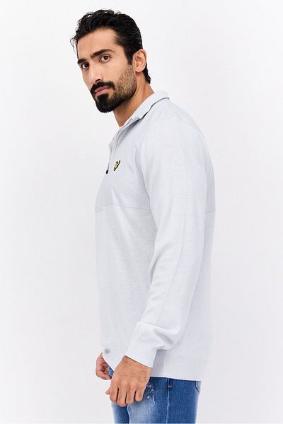 Lyle & Scott Men Split Neck Embroidered Logo Long Sleeve Sweatshirt, Light Grey