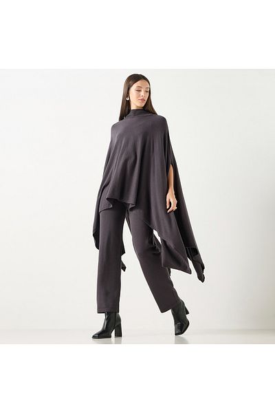 Iconic Asymmetric Cape with High Neck