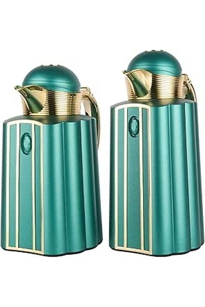 ALSAIF 2 Pieces Coffee And Tea Vacuum Flask Set Size: 0.7/1.0 L Color: Green/gold