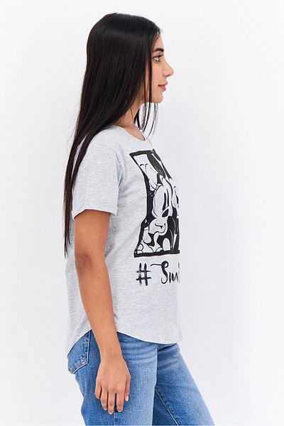 Disney Women Graphic Printed Short Sleeve T-shirt, Grey