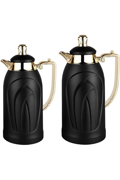 ALSAIF 2 Pieces Coffee And Tea Vacuum Flask Set Size: 0.7/1.0 L Color: Black/gold