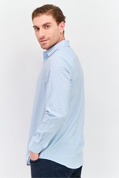 Perry Ellis Men Stretch Fit Allover Print Long Sleeves Casual Shirt, Light Blue