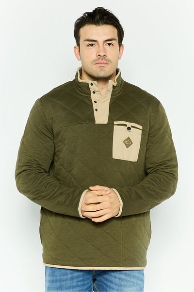 Hurley Men High Neck Quilted Long Sleeves Sweatshirt, Olive