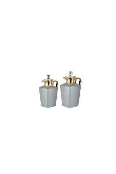 ALSAIF 2 Pieces Coffee And Tea Vacuum Flask Set Size: 0.7/1.0 L Color: Grey/gold