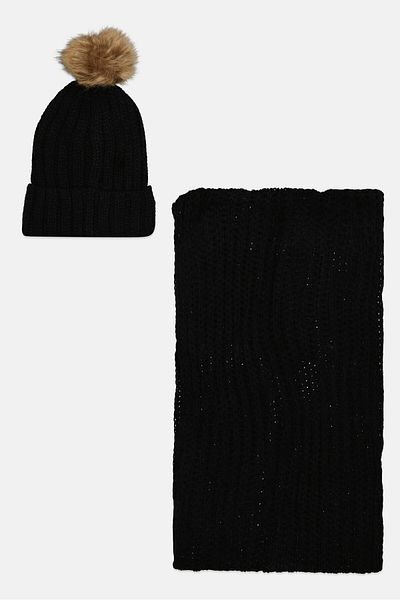 Rampage Women 2pcs Chunky Knit Beanie And Infinity Scarf Set, Black