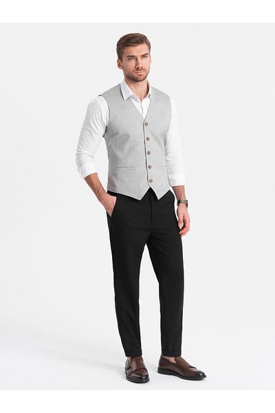 OMBRE Ανδρικό παντελόνι chino REGULAR FIT με λάστιχο στη μέση - μαύρο V4 OM-PACP-0157 XXL