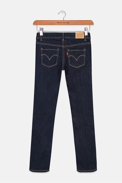Levi's بنطلون جينز ضيق بحزام 711 للفتيات الصغيرات، أزرق داكن