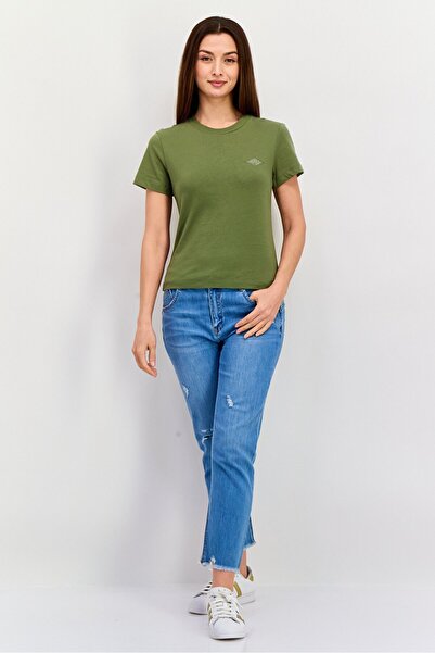 Esprit Women Round Neck Short Sleeves Brand Logo T-Shirt, Olive