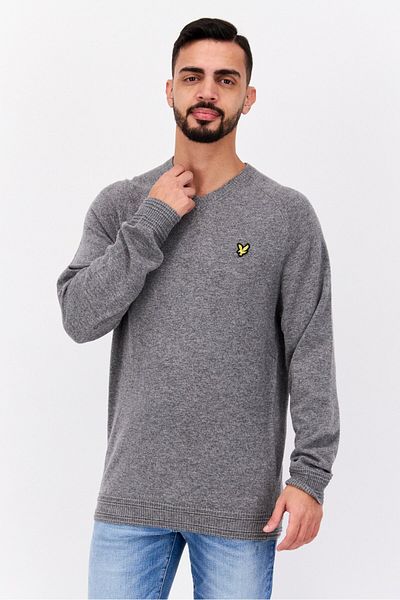 Lyle & Scott Men V Neck Long Sleeve Brand Logo Sweatshirt, Grey