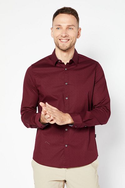 Dkny Men Regular Fit Allover Print Long Sleeves Casual Shirt, Red