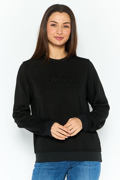 Diesel Women Crew Neck Long Sleeves Embroidered Sweatshirts, Black