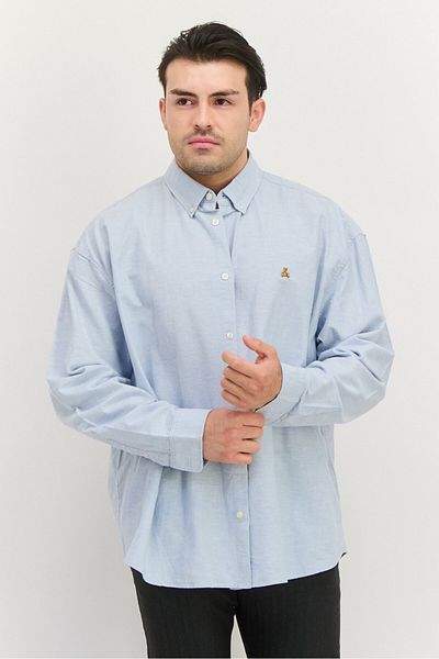 GAP Men Regular Fit Embroidered Long Sleeves Casual Shirt, Light Blue