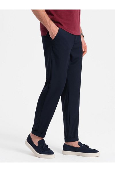 OMBRE Pánské chino kalhoty s elastickým pasem SLIM FIT - tmavě modrá V3 OM-PACP-0157 XL