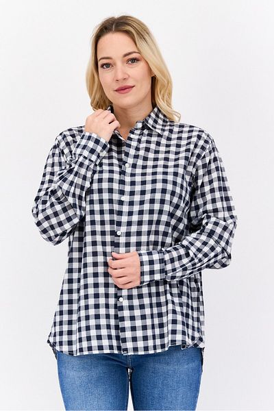 Pepe Jeans Women Spread Collar Long Sleeves Checkered Shirt , Black
