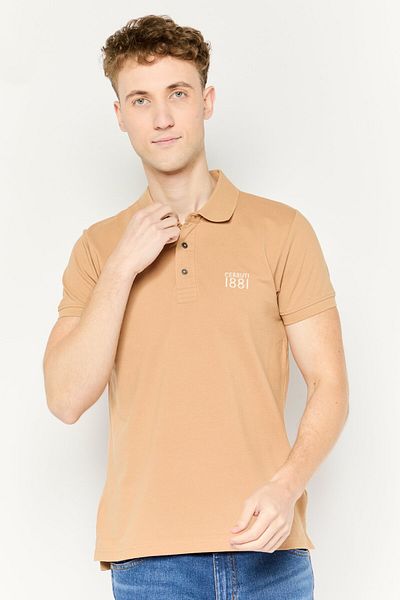 Cerruti 1881 Men Regular Fit Brand Logo Short Sleeve Polo Shirt, Tan