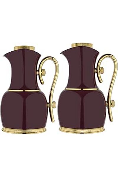 ALSAIF 2 Pieces Coffee And Tea Vacuum Flask Set Size: 0.7/1.0 L Color: Burgundy/gold