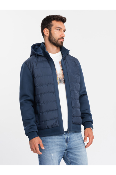 OMBRE Jachetă bomber matlasată cu guler înalt pentru bărbați - bleumarin V2 OM-JALP-0140 XXL