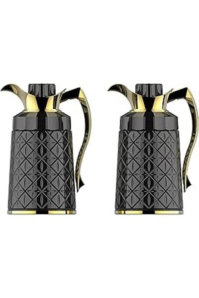 ALSAIF 2 Pieces Coffee And Tea Vacuum Flask Set Size: 1.0/1.0 L Color: Black/gold