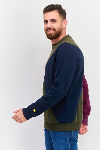 Lyle & Scott Men Crew Neck Long Sleeves Colorblock Sweatshirts, Olive