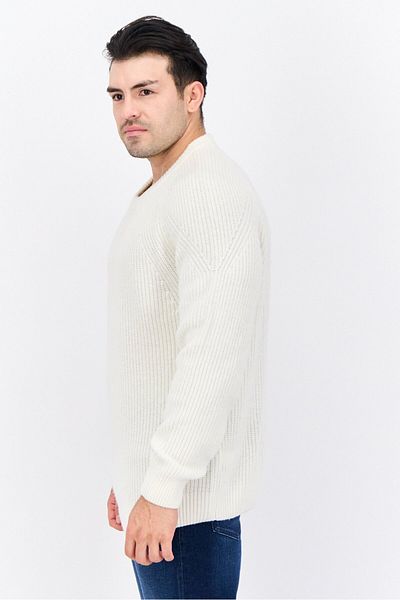 Jules Men Crew Neck Crochet Sweater, White