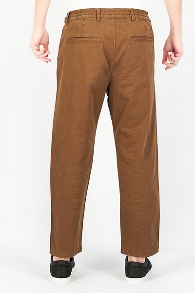 CELIO Men Relax Fit Plain Drawstring Stretchable Chino Pants, Brown