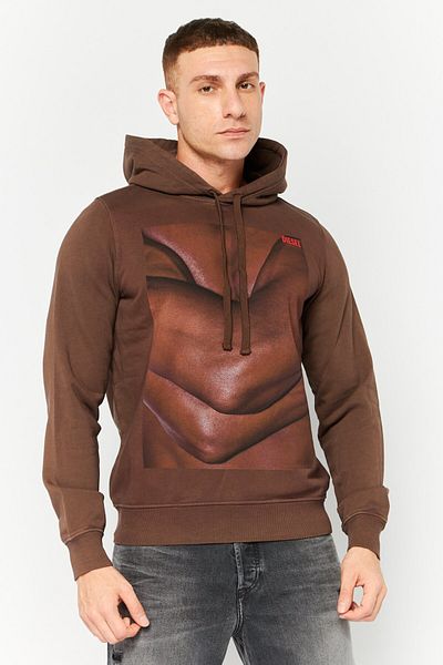 Diesel Men Hood Graphic Print Long Sleeves Hoodies, Brown