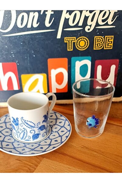 dugacam atölyesi KAHVE YANI SU BARDAĞI TEK ÜRÜN MURANO CAM RENKLİ BALIK FİGÜRLÜ