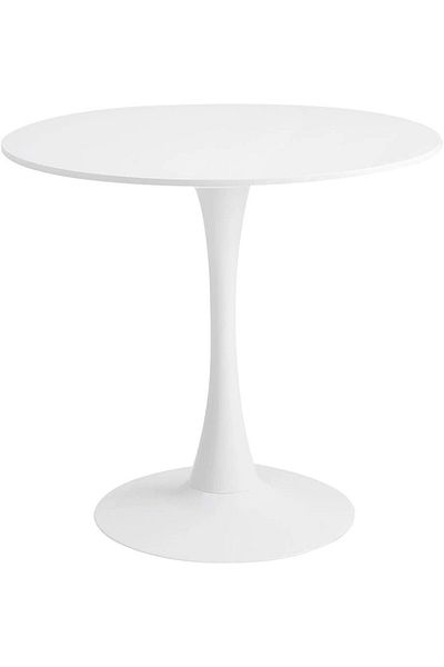 Mahmayi Modern Round Dining Table White With Pedestal Base In Tulip Design, Mid-Century Leisure Table