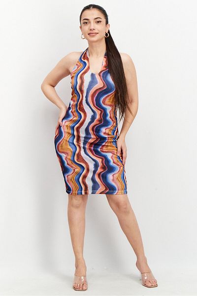 NA-KD Women Allover Print Mini Dress, Blue Combo