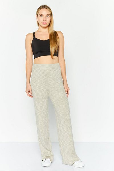 NIA Women Regular Fit Ribbed Wide Leg Pants, Grey Combo