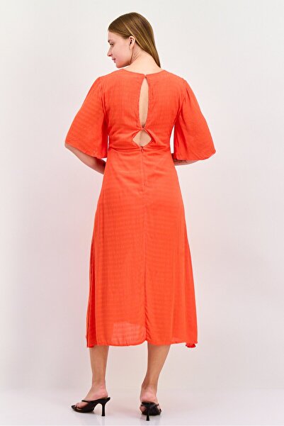 Pepe Jeans Women Textured Midi Dress, Red