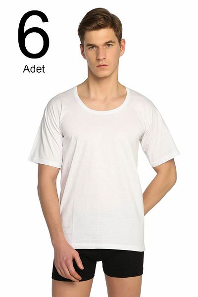 KEYAL Tutku Men's White Short Sleeve 6 Pack Cotton Crew Neck Tank Top