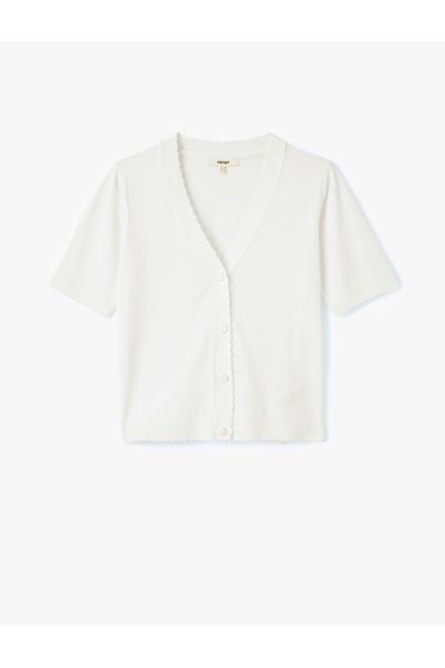 Koton Schlanker Strick-Cardigan mit V-Ausschnitt und kurzen Ärmeln und Knöpfen