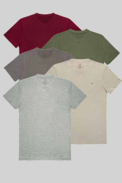 MAXIMILLIAN Ανδρικό μπλουζάκι με λαιμόκοψη - 100% βαμβάκι, σετ 5 τεμαχίων, μπ...