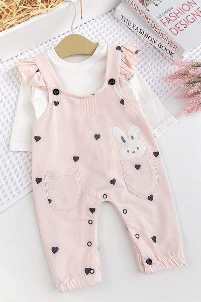 Babymod Heart Patterned Ruffled 100% Cotton Baby Girl Combed Cotton Jumpsuit