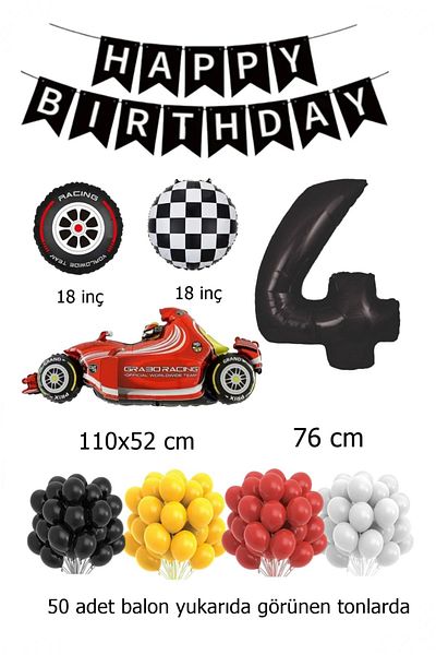 BİDOLUMUTLULUK Formula Race Car Foil Balloon Birthday Balloons Party Celebration