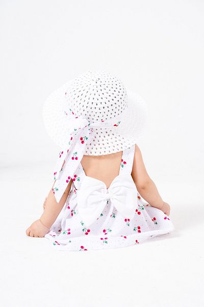 Bulut Baby Cherry Print Baby Girl Dress with Hat and Bow