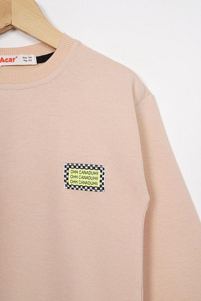 zepkids Crew Neck Long Sleeve Beige Color Girls' Sweatshirt