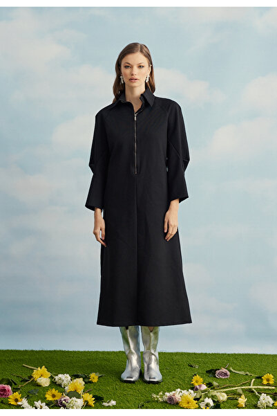 TUBİA Rochie interlock din oțel neagră